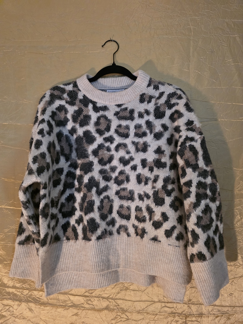 Sincerely Jules Cream and Charcoal Leopard Crewneck Sweater
